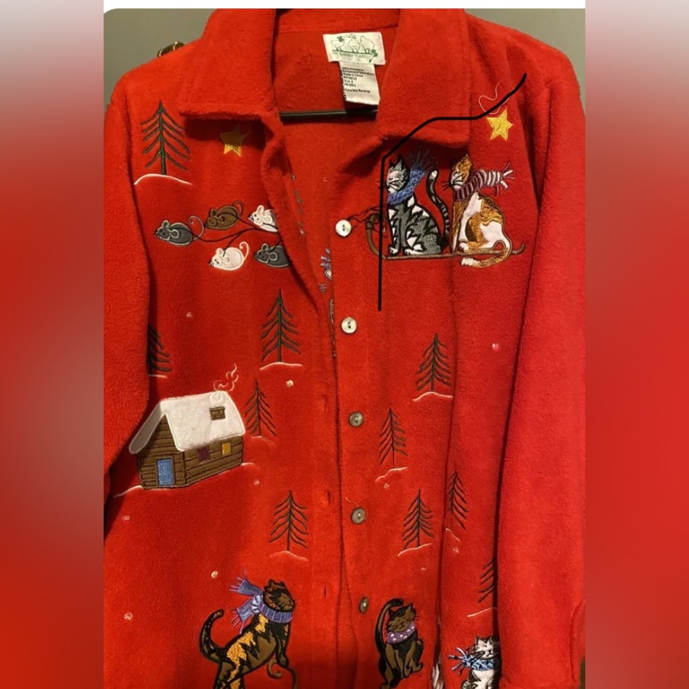 Quacker Factory Jacket Red Fleece Winter Cats, Mi… - image 1
